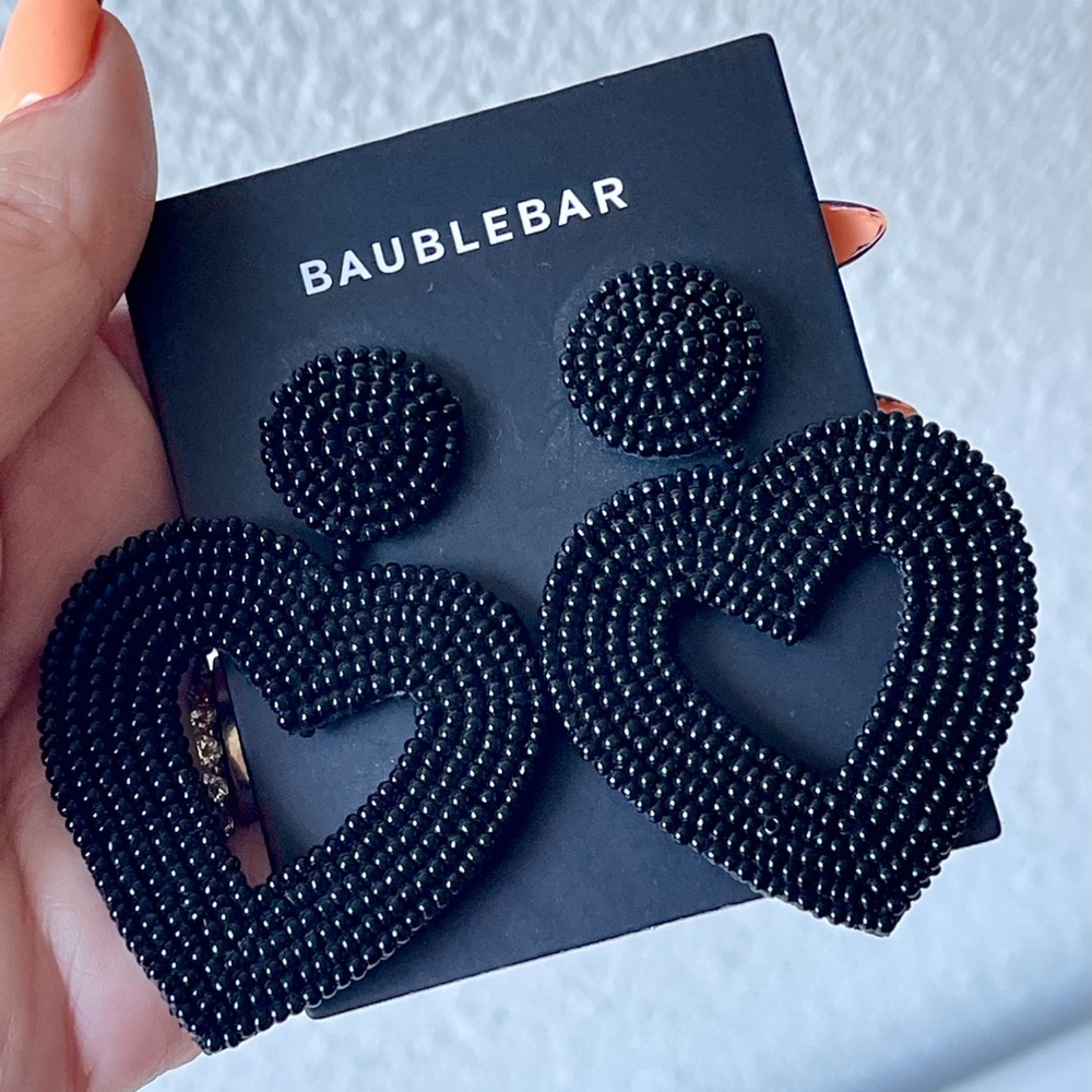 BaubleBar Black Beaded Heart Earrings